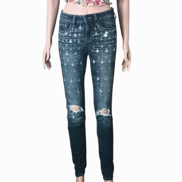 Abercrombie & Fitch Distressed Skinny Jeans 2 Embellished Mid Rise Pants - Picture 1 of 13